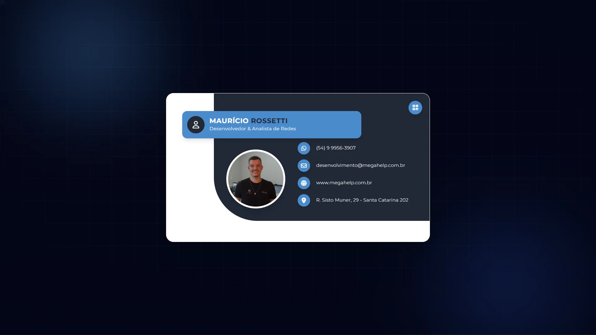 Painel administrativo do Cartão Virtual com QR Code — Mega Help