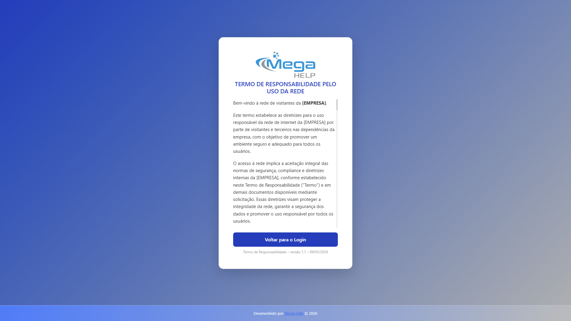 Termos de uso e LGPD do Portal Cativo WiFi